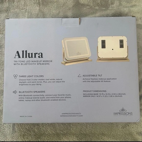 NEW Impressions Allura Tri-Tone LED Makeup Mirror with Bluetooth Speakers